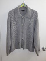 Quince Gray Cable Knit Cardigan Sweater Collared Button Front 100% Wool Medium Photo 0
