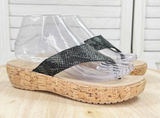 Crocs A Leigh Faux Cork Wedge Thong Sandals Black Tan Size 7 202035 Photo 0