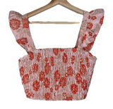Lulus Womens Floral‎ Smocked Crop Top Small Dusty Pink Gold Metallic Ruffle NEW Photo 0
