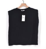 NEW Mango MNG Shoulder Pad T-Shirt Crewneck Cotton in Black Women's XS S Photo 0