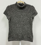 Elie Tahari Grey Marled Knit Mock Neck Short Sleeve Sweater Minimalist‎ Small Photo 0
