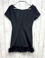 Lulus Dress Women Size Medium Black Backless Feather‎ Trim Short Sleeve Mini Photo 0