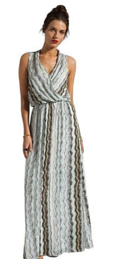 Anthropologie Ella Moss Sleeveless aqua brown chevron Maxi Dress Resortwear Photo 0