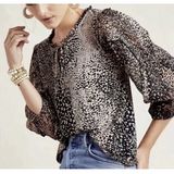 Anthropologie Maeve Womens Animal Print Jacquin Blouse Size Large Stretch Photo 0