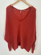 Free People‎ Burnt Orange Wool Alpaca Blend Oversized V-Neck Sweater Large Photo 0