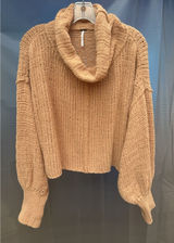 Free People Be Yours Pullover Sweater Camel Chunky Knit Oversized Cowl Neck XS Photo 0