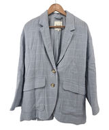 Madewell Blazer Womens Large Windowpane Plaid Light Blue Cotton Linen EUC Photo 0