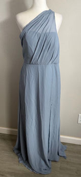 NWT Birdy Grey Kira Chiffon One Shoulder Dusty Blue Bridesmaid Dress Womens L Photo 0