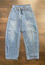 SHEIN High Rise Barrel Leg Jeans Patch Pocket Curved Seam Size 27 Photo 0