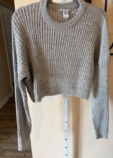 Urban Outfitters Grey Marled Ribbed Knit Cropped Crew Neck Sweater Womens Large Photo 0