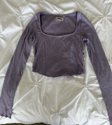Urban Outfitters Dusty Lavender Ribbed Square-Neck Long Sleeve Top Photo 0