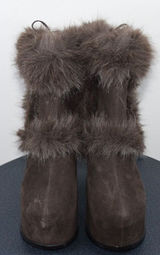 Dolls Kill Fur Trim Suede Platform Boots Brown Chunky Heel Mid-Calf, Size 10 Photo 0