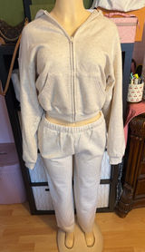 SKIMS cotton fleece jacket and straight leg Set- Oatmeal Heather- SIZE XS & S Photo 0