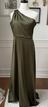 Nicole Miller Satin Olive Ivy Green One Shoulder Dress Size 4 S Photo 0
