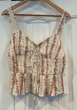 Sienna Sky Ivory Floral Lace Up‎ Tank Top Size XL Photo 0