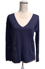 Lauren Ralph Lauren Two Tone Blue V Neck Sweater‎ Womens Size Small Linen Cotton Photo 0
