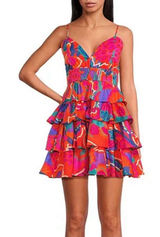 Sugar Lips Kahlia Tropics Mavey Poplin Gauze Sweetheart Neck Sleeveless Tiered Ruffle Mini Photo 0
