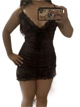 Black Satin Corset V Neck Bodycon Lace Dress Photo 0