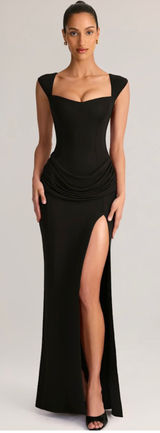 Oh Polly Elva Modal Sweetheart Neck Cowl Waist Maxi Dress in Black Size XL New Photo 0