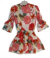 Floral Print Tiered Mini Dress Featuring Ruffled Skirt & Ruffled Bell Sleeves Photo 0