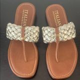 Italian Shoemakers Silver and Brown Sandals with T-Strap Design Photo 0