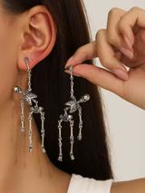 Skeleton Dangle Earrings Silver Tone Gothic Halloween Creepy Spooky Jewelry Photo 0