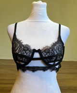 PrettyLittleThing‎ Black Eyelash Lace Bralette Strappy Cut Out Lingerie Top XS Photo 0