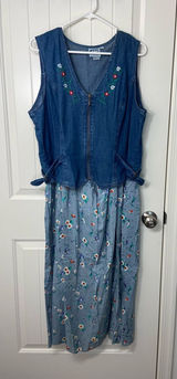 EUC‎ Vintage C Studio women’s embroidered zip denim adjustable sleeveless dress Photo 0