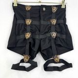 Y2K Black High Waist Shorts Women M Gold Leopard Garter Cage Clubwear Rave Party Photo 0