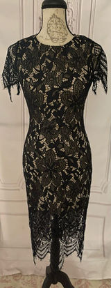 “love, Fire” Black Lace Bodycon Midi Dress, Size S/P Photo 0