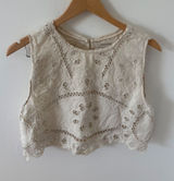 Urban Outfitters Cream Eyelet Lace Crop Top Sleeveless Boho Button Back Medium Photo 0