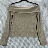 Stradivarius Bardot Top Size L Tan Lightweight Ribbed Knit Sweater Neutral Photo 0