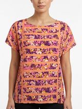 LOFT Floral Striped Short Sleeve Blouse Boho Geometric Summer Top Pink Orange S Photo 0