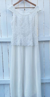 Poly USA Maxi Dress Large‎ White Embroidered Sequin Cap Sleeve Formal Gown 2308 Photo 0
