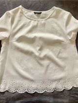 SHEIN Cream Short Sleeve Eyelet Hem Blouse Photo 0