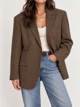 Oversized Brown Lambswool Micro Check Blazer Menswear Heritage 90s Style XL Photo 0