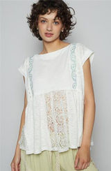 POL‎ Embroidered Detail Boat Neck Cap Sleeve Lace Blouse Photo 0