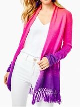 Lilly Pulitzer Tatum Cardigan Fringe Ombre Pink Purple Photo 0