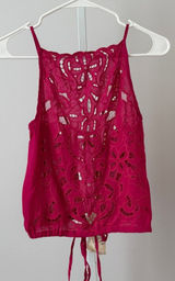 Free People S Pink Embroidered Lace Halter Top Bali Boho Cami Cottage Peasant Photo 0