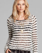 Free People Downy XS Striped Knit Pullover Bell Sleeve Sweater Grey Ivory EUC Photo 0