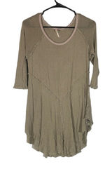 Free People Intimately Olive Gauze Distressed Scoop Neck Shirt Women Sz L Photo 0