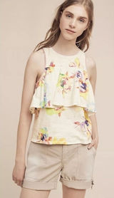 NWT!! Anthropologie MEADOW RUE Cantara Floral Knit Tiered Tank Top X-Small Photo 0