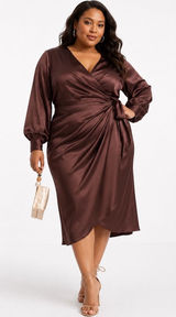 Never Fully Dressed Coco Wrap Dress Curve Brown Long‎ Sleeve Midi NWT Size US 18 Photo 0