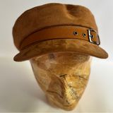 Brown faux suede women's newsboy cap with a buckle trim detail Photo 0