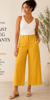 Worthington High Waist Wide Leg Crop Linen Pants M California Gold NWT Photo 0