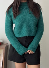 Free People Teal Green Bobble Knit‎ Mock Neck Cropped Sweater OB1508649 Small Photo 0