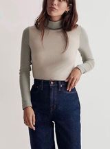Madewell ribbed turtleneck sweater size large colorblock in green/cream Photo 0