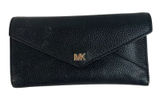 MICHAEL‎ KORS Envelope Wallet Large Black Pebble Leather Tri-Fold Gold Tone Logo Photo 0