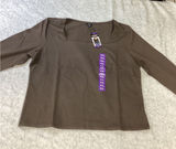 Express Squareneck Top Womens XXL Brown Long Sleeve Knit Shirt EX010036 NEW Photo 0