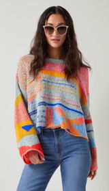 Francesca's Sharlene Mixed Pattern Pullover Sweater Photo 0